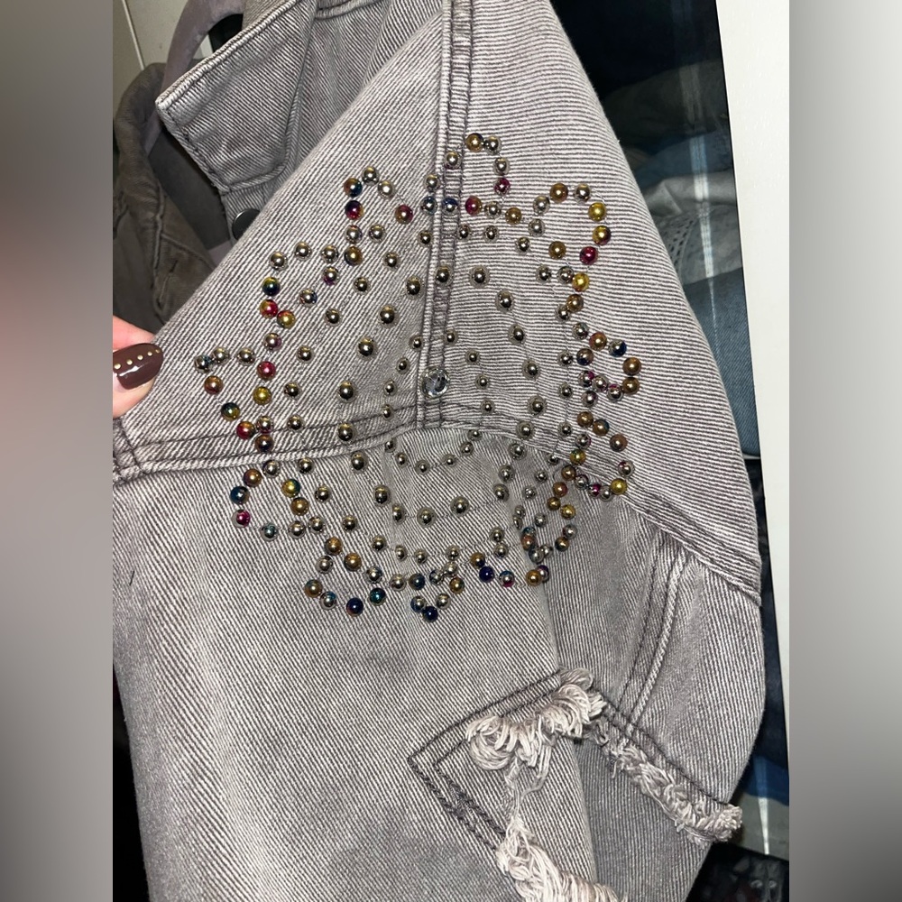 POL Gray denim jacket with awesome silver and rainbow studded embellishment - Picture 5 of 8